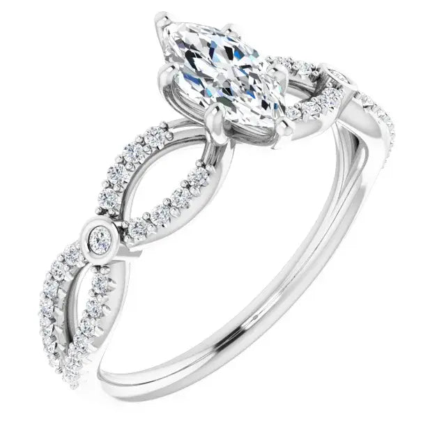 14K White Gold 1.17 CTW Marquise Bypass Lab Grown Diamond Engagement Ring with Pavé Band