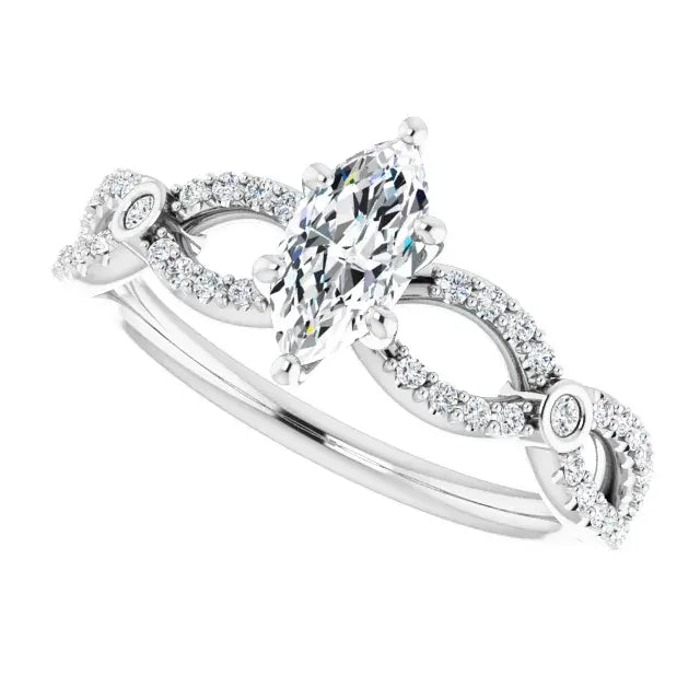 14K White Gold 1.17 CTW Marquise Bypass Lab Grown Diamond Engagement Ring with Pavé Band