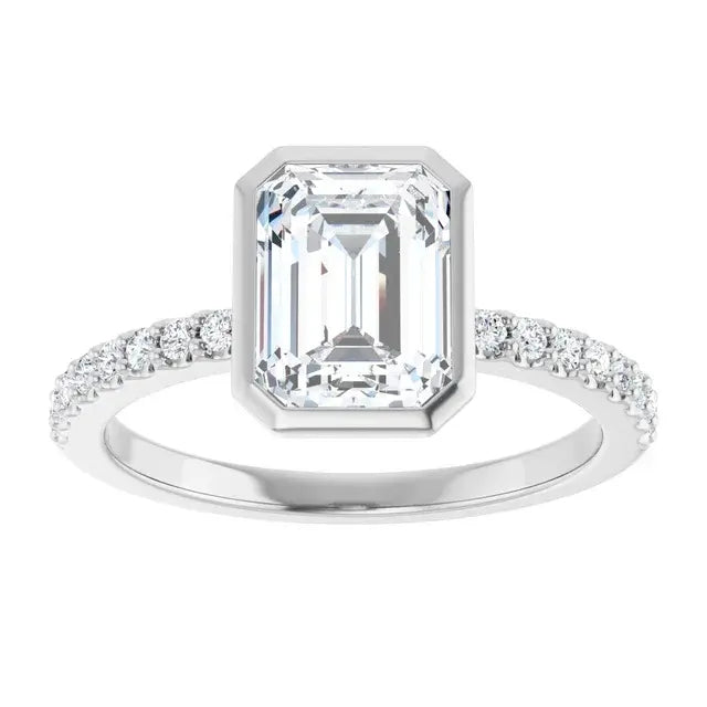 14K White Gold 1.19 CTW Emerald-Cut Lab Grown Diamond Bezel Engagement Ring