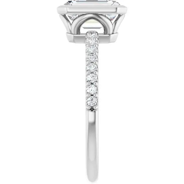 14K White Gold 1.19 CTW Emerald-Cut Lab Grown Diamond Bezel Engagement Ring