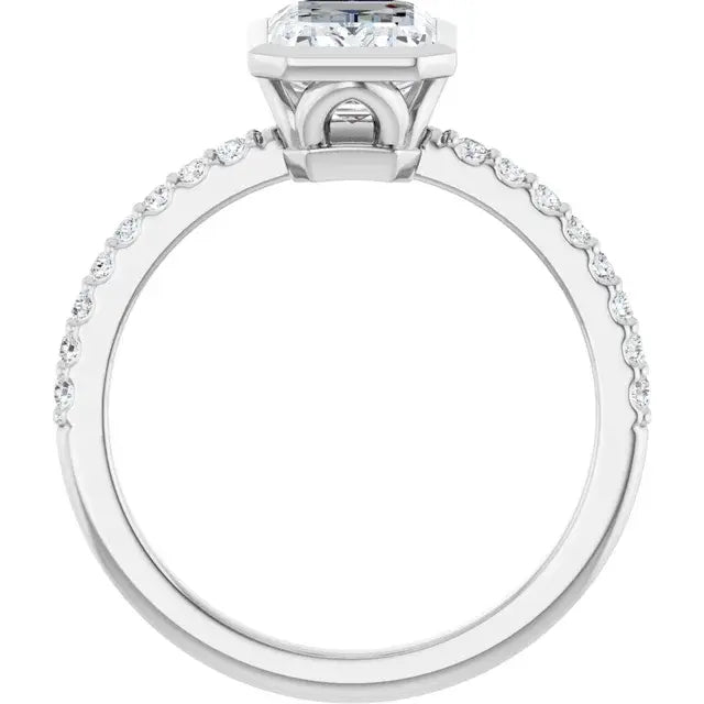 14K White Gold 1.19 CTW Emerald-Cut Lab Grown Diamond Bezel Engagement Ring