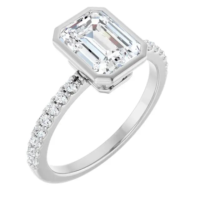 14K White Gold 1.19 CTW Emerald-Cut Lab Grown Diamond Bezel Engagement Ring