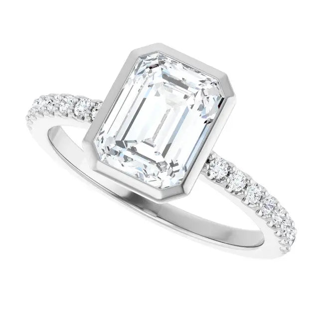 14K White Gold 1.19 CTW Emerald-Cut Lab Grown Diamond Bezel Engagement Ring