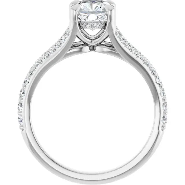 14K White Gold 1 1/2 CTW Cushion-Cut Diamond Engagement Ring with Split Shank and Pave Diamond Accents