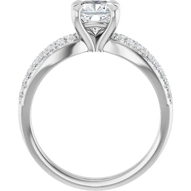 14K White Gold 1 1/2 CTW Cushion-Cut Diamond Engagement Ring with Split Shank and Pave-Set Accents