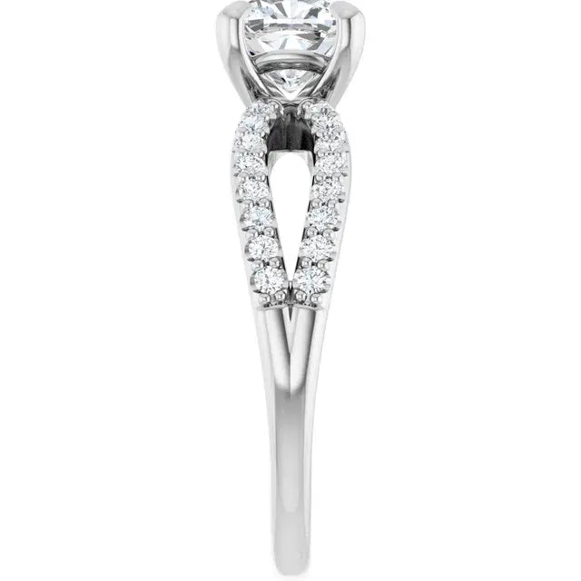 14K White Gold 1 1/2 CTW Cushion-Cut Diamond Engagement Ring with Split Shank and Pave-Set Accents