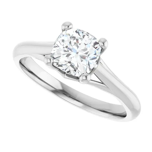 14K White Gold 1 1/4 CTW Cushion-Cut Diamond Solitaire Engagement Ring