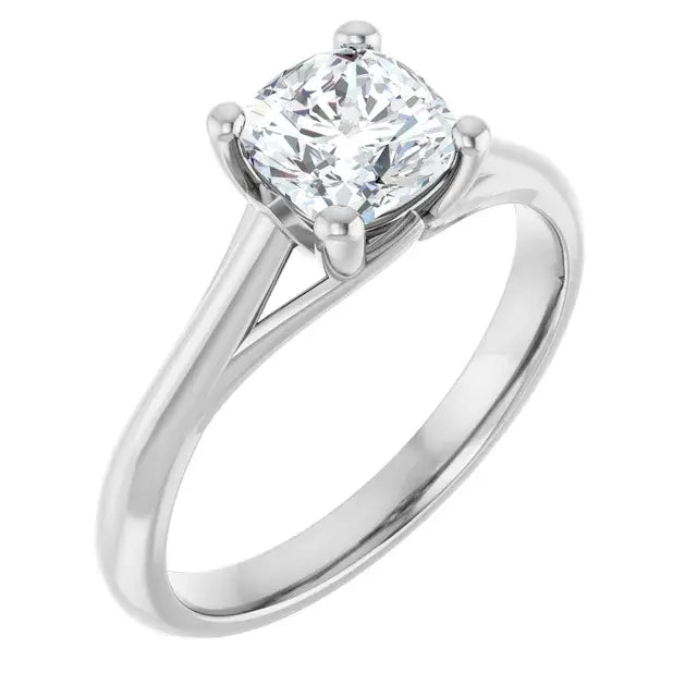 14K White Gold 1 1/4 CTW Cushion-Cut Diamond Solitaire Engagement Ring