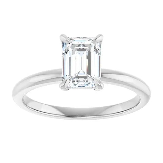 14K White Gold 1 1/4 CT Emerald-Cut Diamond Solitaire Engagement Ring with Classic Four-Prong Setting