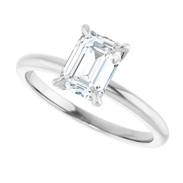 14K White Gold 1 1/4 CT Emerald-Cut Diamond Solitaire Engagement Ring with Classic Four-Prong Setting