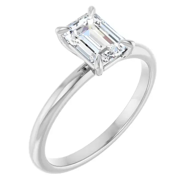 14K White Gold 1 1/4 CT Emerald-Cut Diamond Solitaire Engagement Ring with Classic Four-Prong Setting
