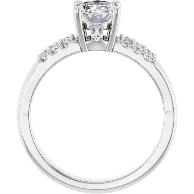 14K White Gold 1 1/5 CTW Oval-Cut Diamond Engagement Ring with Split Shank and Pavé Accents