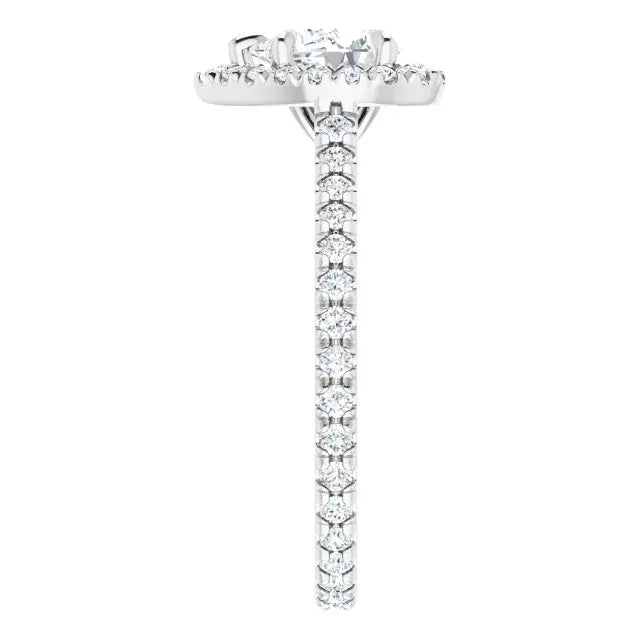 14K White Gold 1 1/5 CTW Pear-Shaped Diamond Halo Engagement Ring with Claw Prongs and Pavé Band