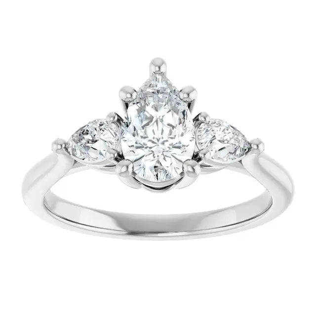 14K White Gold 1 1/5 CTW Pear-Shaped Diamond Three-Stone Engagement Ring with Pear Side Accents