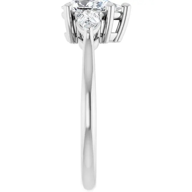 14K White Gold 1 1/5 CTW Pear-Shaped Diamond Three-Stone Engagement Ring with Pear Side Accents