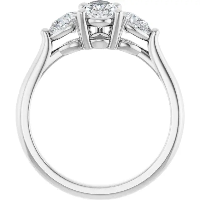 14K White Gold 1 1/5 CTW Pear-Shaped Diamond Three-Stone Engagement Ring with Pear Side Accents