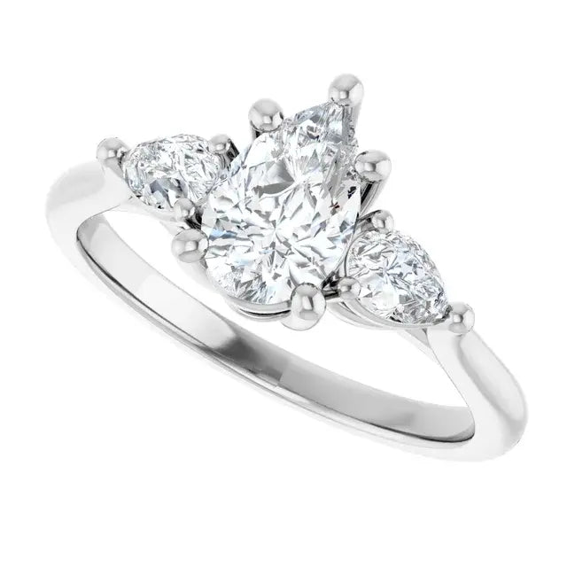 14K White Gold 1 1/5 CTW Pear-Shaped Diamond Three-Stone Engagement Ring with Pear Side Accents