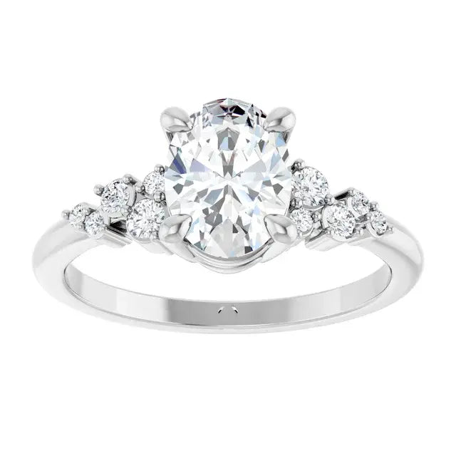 14K White Gold 1 1/6 CTW Oval-Cut Diamond Engagement Ring with Graduated Round Accent Diamonds