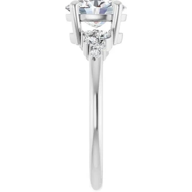 14K White Gold 1 1/6 CTW Oval-Cut Diamond Engagement Ring with Graduated Round Accent Diamonds
