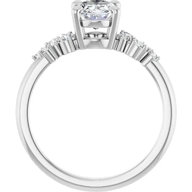 14K White Gold 1 1/6 CTW Oval-Cut Diamond Engagement Ring with Graduated Round Accent Diamonds