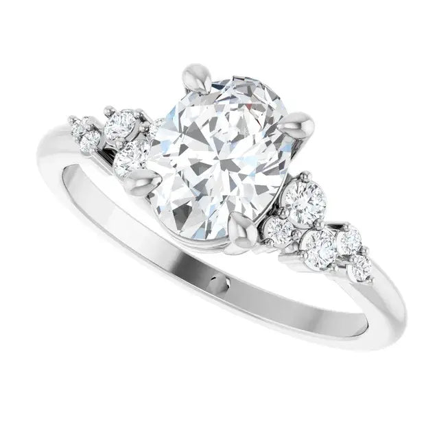 14K White Gold 1 1/6 CTW Oval-Cut Diamond Engagement Ring with Graduated Round Accent Diamonds