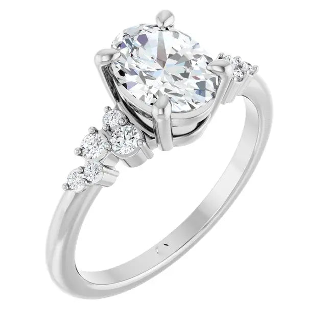 14K White Gold 1 1/6 CTW Oval-Cut Diamond Engagement Ring with Graduated Round Accent Diamonds
