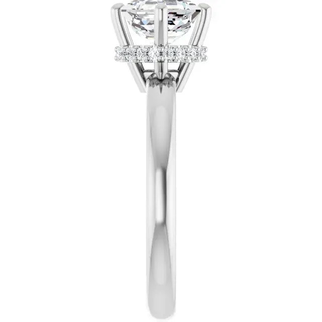 14K White Gold 1 1/8 CTW Asscher-Cut Diamond Engagement Ring with Hidden Halo Accents