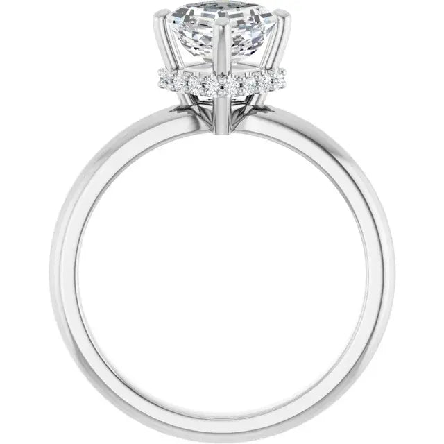 14K White Gold 1 1/8 CTW Asscher-Cut Diamond Engagement Ring with Hidden Halo Accents