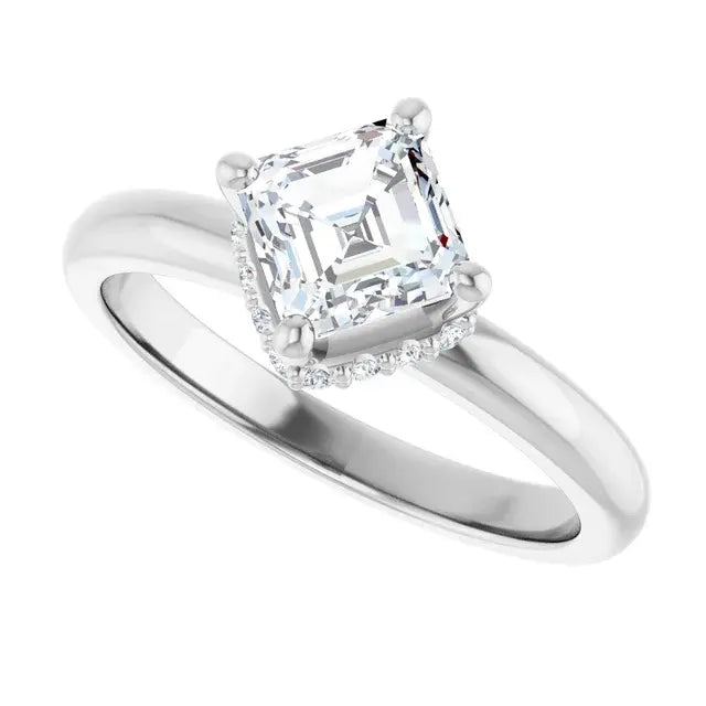 14K White Gold 1 1/8 CTW Asscher-Cut Diamond Engagement Ring with Hidden Halo Accents