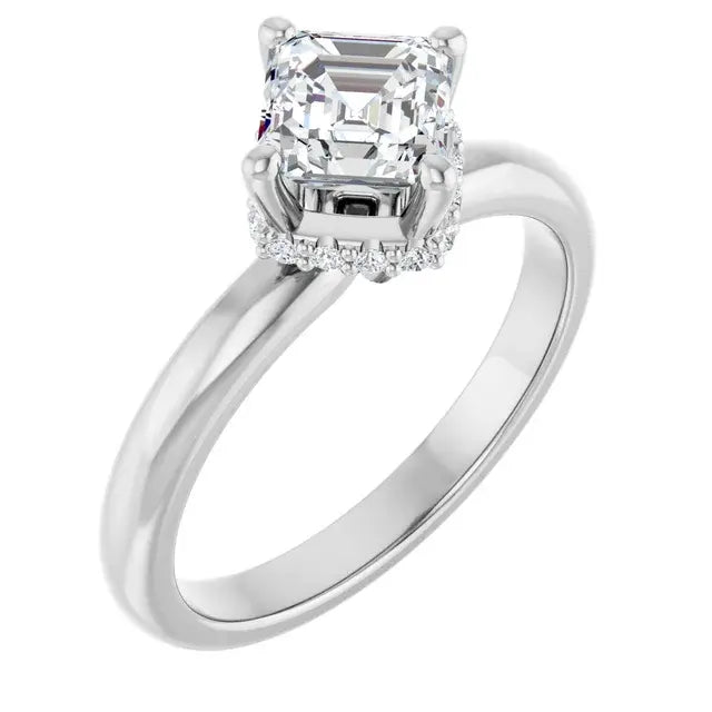 14K White Gold 1 1/8 CTW Asscher-Cut Diamond Engagement Ring with Hidden Halo Accents