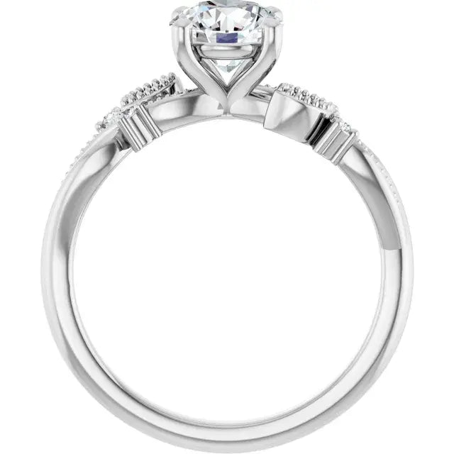 14K White Gold 1 1/8 CTW Round-Cut Diamond Engagement Ring with Vintage Milgrain and Leaf Accents
