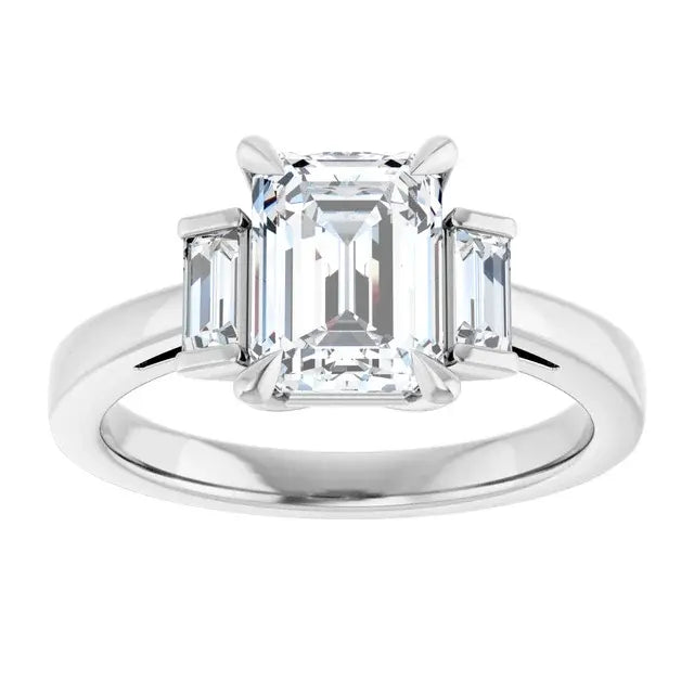 14K White Gold 1.20 CTW Emerald Three Stone Lab Grown Diamond Engagement Ring