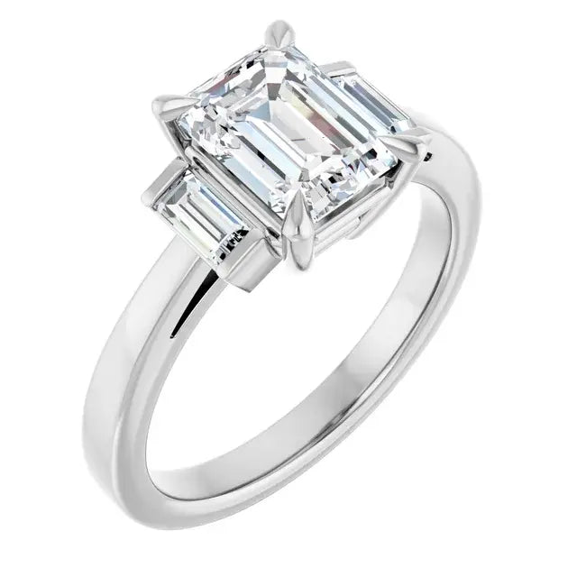 14K White Gold 1.20 CTW Emerald Three Stone Lab Grown Diamond Engagement Ring