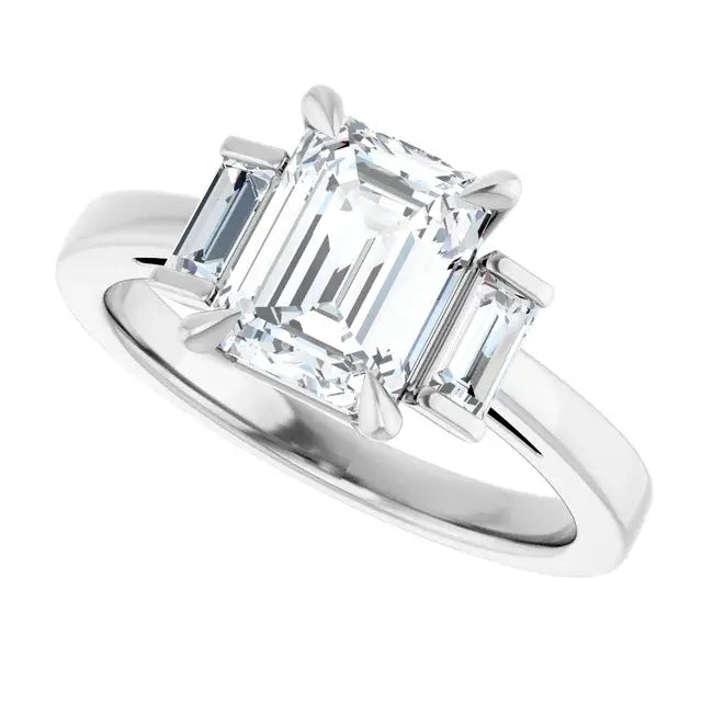 14K White Gold 1.20 CTW Emerald Three Stone Lab Grown Diamond Engagement Ring