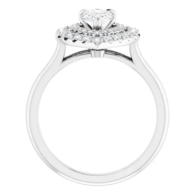 14K White Gold 1.20 CTW Pear Cut Double Halo Diamond Engagement Ring with Pavé Band-