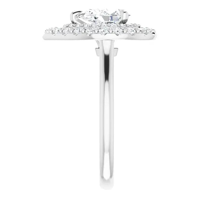 14K White Gold 1.20 CTW Pear Cut Double Halo Diamond Engagement Ring with Pavé Band