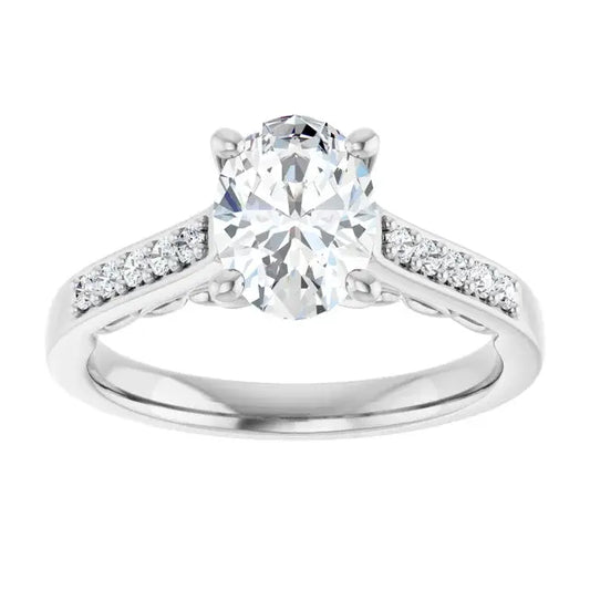 14K White Gold 1.21 CTW Oval Sculptural Lab Grown Diamond Engagement Ring