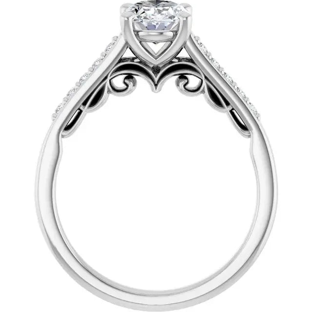 14K White Gold 1.21 CTW Oval Sculptural Lab Grown Diamond Engagement Ring