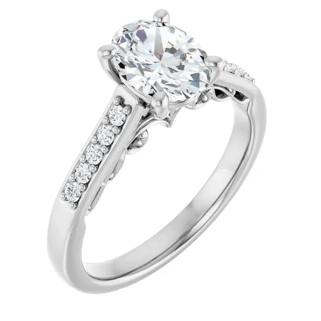14K White Gold 1.21 CTW Oval Sculptural Lab Grown Diamond Engagement Ring