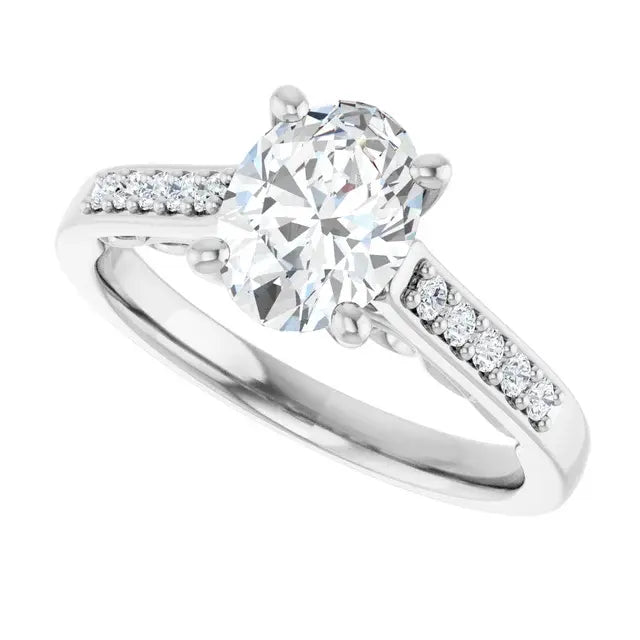 14K White Gold 1.21 CTW Oval Sculptural Lab Grown Diamond Engagement Ring