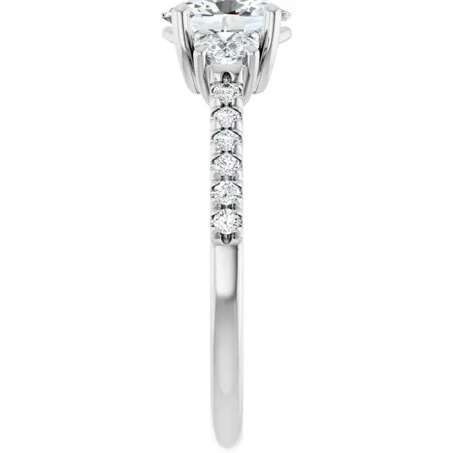 14K White Gold 1.22 CTW Oval-Cut Diamond Engagement Ring with Three-Stone Pavé Setting-