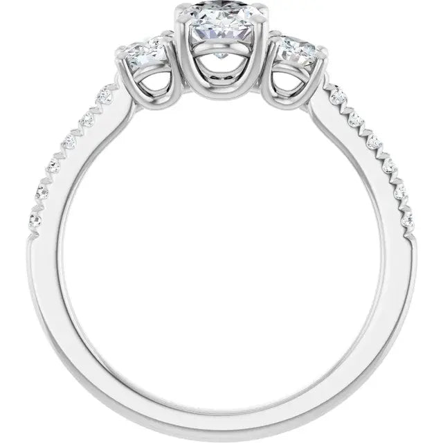14K White Gold 1.22 CTW Oval-Cut Diamond Engagement Ring with Three-Stone Pavé Setting-