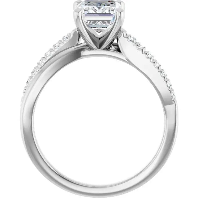 14K White Gold 1.24 CTW Emerald-Cut Lab Grown Diamond Engagement Ring with Solitaire and Pavé Band
