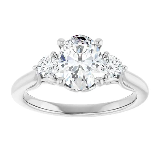 14K White Gold 1.24 CTW Oval-Cut Diamond Engagement Ring with a Three-Stone Setting-
