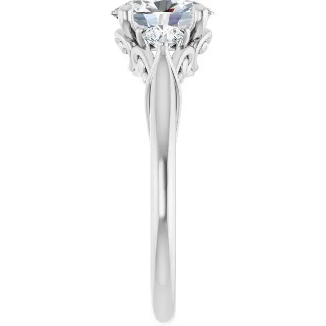 14K White Gold 1.24 CTW Oval-Cut Diamond Engagement Ring with a Three-Stone Setting-