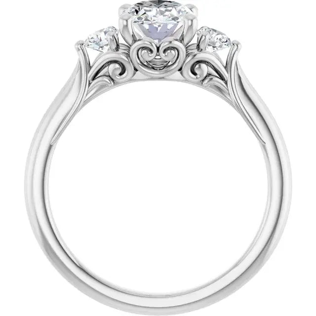 14K White Gold 1.24 CTW Oval-Cut Diamond Engagement Ring with a Three-Stone Setting-