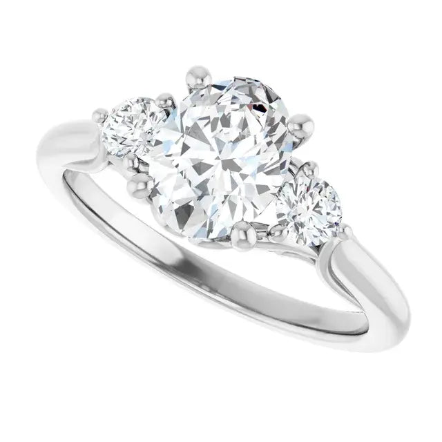 14K White Gold 1.24 CTW Oval-Cut Diamond Engagement Ring with a Three-Stone Setting-