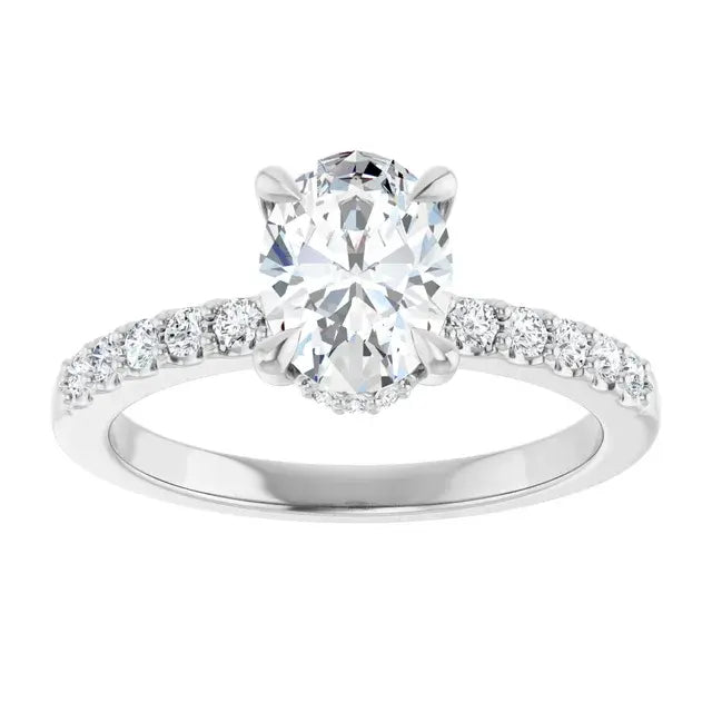 14K White Gold 1.26 CTW Oval-Cut Lab Grown Diamond Hidden Halo Engagement Ring