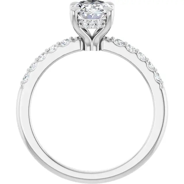 14K White Gold 1.26 CTW Oval-Cut Lab Grown Diamond Hidden Halo Engagement Ring