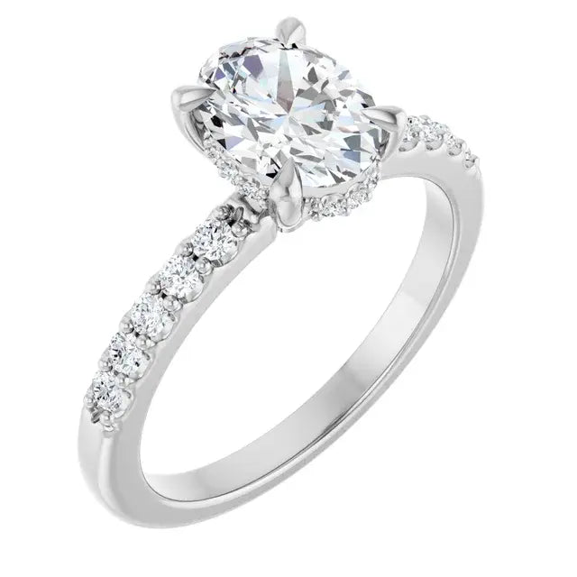 14K White Gold 1.26 CTW Oval-Cut Lab Grown Diamond Hidden Halo Engagement Ring